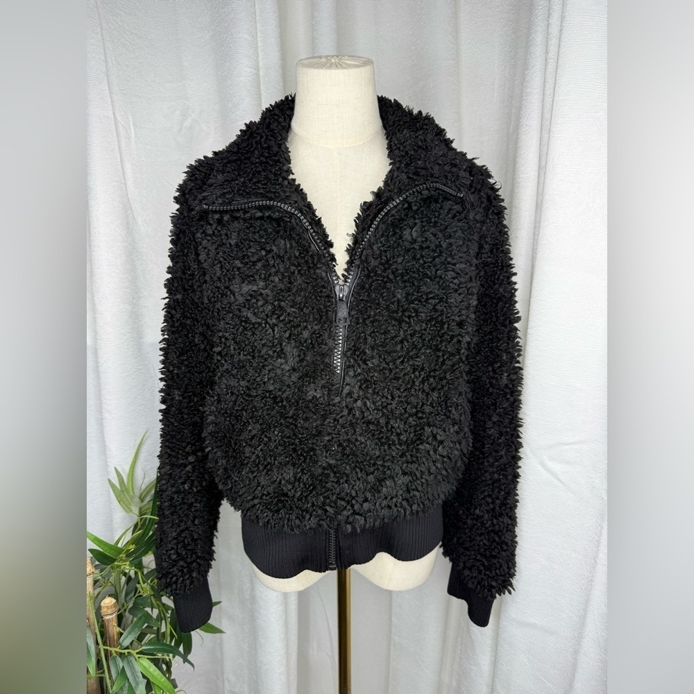 ZARA TRF Collection Black Faux Fur Zip-Up Bomber Jacket Sz S